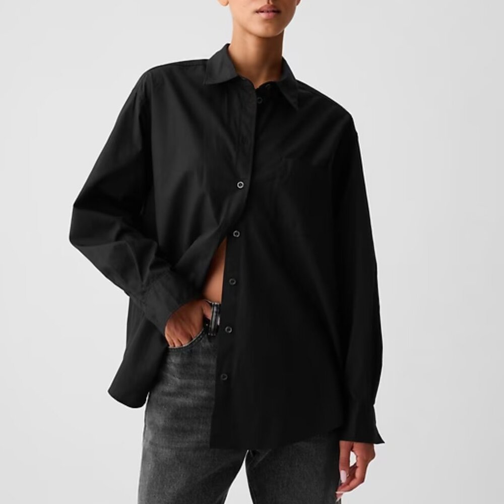 Gap Cotton Poplin Big Shirt in Black (size Petite XS)